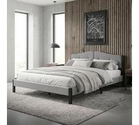 ML-Design Cama Tapizada Doble 160x200 cm Estructura con Cabecero y Somier Robusto de Láminas con Armazón de Acero y Tejido de Lino Gris, Base para Dormitorio Matrimonial Moderno