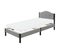 ML-Design Cama Tapizada Individual 90x200 cm con Colchón 10cm, Estructura con Cabecero y Somier Robusto de Láminas con Armazón de Acero y Tejido de Lino Gris, Base para Dormitorio Juvenil Moderno