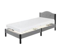 ML-Design Cama Tapizada Individual 90x200 cm con Colchón 16cm, Estructura con Cabecero y Somier Robusto de Láminas con Armazón de Acero y Tejido de Lino Gris, Base para Dormitorio Juvenil Moderno