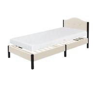 ML-Design Cama Tapizada Individual 90x200 cm con Colchón 16cm, Estructura con Cabecero y Somier Robusto de Láminas con Armazón de Acero y Tejido de Lino Beige, Base para Dormitorio Juvenil Moderno