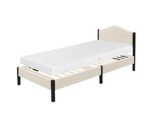 ML-Design Cama Tapizada Individual 90x200 cm con Colchón 16cm, Estructura con Cabecero y Somier Robusto de Láminas con Armazón de Acero y Tejido de Lino Beige, Base para Dormitorio Juvenil Moderno
