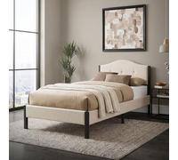 ML-Design Cama Tapizada Individual 90x200 cm Estructura con Cabecero y Somier Robusto de Láminas con Armazón de Acero y Tejido de Lino Beige, Base para Dormitorio Juvenil Moderno
