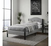 ML-Design Cama Tapizada Individual 90x200 cm Estructura con Cabecero y Somier Robusto de Láminas con Armazón de Acero y Tejido de Lino Gris, Base para Dormitorio Juvenil Moderno