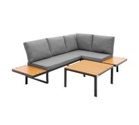 ML-Design Conjunto de Muebles de Jardín de Exterior, 3 Piezas con Mesa de Centro y Cojines, Aspecto de Madera Gris, Sofá Esquinero de Terraza Asientos Combinables Resistentes a la Intemperie