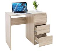 ML-Design Escritorio con 3 Cajones 90x76x50 cm Roble Sonoma con Tapas de Cajones con Gran Espacio de Almacenamiento Mesa de Trabajo para Ordenador Portátil PC en Oficina y Homeoffice