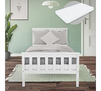 ML-Design Estructura De Cama De Madera Maciza De Pino Blanco 90 x 200 cm con Colchón De Espuma Fría Oeko-Tex 100 Somier Armazón De Listones Cabecero Y Piecero Cama para Niños Adolescentes Adultos
