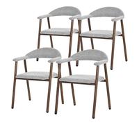 ML-Design Juego 4 Sillas de Comedor con Reposabrazos, Asientos de Cocina y Salón con Respaldo, Tapizado Tejido Gris y Estructura de Acero con Aspecto Madera, Sillones Ergonómicos Modernos
