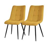 ML-Design Juego de 2 Sillas de Comedor Amarillo Mostaza Asiento Acolchado para Cocina o Salón con Funda de Tela y Patas de Acero Negro Sillón Tapizado Suave con Respaldo para Oficina o Sala de Estar