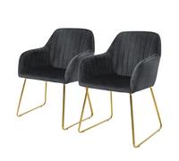 ML-Design Juego de 2x Sillas de Comedor Color Gris Asiento Ergonómico Acolchado Tapizado de Terciopelo, Patas de Metal Dorado Sillón de Diseño Moderno para Mesa de Salón Escritorio Dormitorio o Cocina