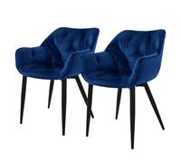 ML-Design Juego de 2x Sillas de Comedor con Respaldo Asiento Ergonómico Acolchado Tapizado de Terciopelo Azul Oscuro con Patas de Metal Sillón de Diseño Moderno para Mesa de Salón, Escritorio o Cocina