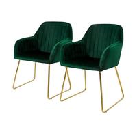 ML-Design Juego de 2X Sillas de Comedor Verdes Asiento Ergonómico Acolchado Tapizado de Terciopelo, Patas de Metal Dorado Sillón de Diseño Moderno para Mesa de Salón Escritorio Dormitorio o Cocina