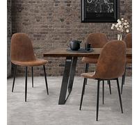 ML-Design Juego de 4 Sillas de Comedor con Respaldo Tapizado Marrón y Patas de Acero Asiento Blando de Imitación de Cuero Ergonómico Estilo Nórdico Escandinavo Mueble Decorativo de Hogar Cocina Salón