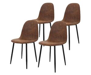 ML-Design Juego de 4 Sillas de Comedor con Respaldo Tapizado Marrón y Patas de Acero Asiento Blando de Imitación de Cuero Ergonómico Estilo Nórdico Escandinavo Mueble Decorativo de Hogar Cocina Salón