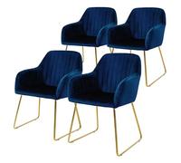 ML-Design Juego de 4X Sillas de Comedor Azules Asiento Ergonómico Acolchado Tapizado de Terciopelo, Patas de Metal Dorado Sillón de Diseño Moderno para Mesa de Salón Escritorio Dormitorio o Cocina