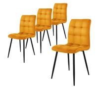 ML-Design Juego de 4x Sillas de Comedor con Respaldo Asiento Ergonómico Acolchado Tapizado de Terciopelo Amarillo Mostaza Patas de Metal Sillón de Diseño Moderno para Mesa de Salón Escritorio o Cocina
