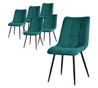 ML-Design Juego de 6 Sillas de Comedor Color Azul Petróleo Asiento Acolchado para Cocina o Salón con Funda de Tela y Patas de Acero Negro Sillón Tapizado Suave con Respaldo para Oficina Sala de Estar