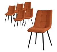 ML-Design Juego de 6 Sillas de Comedor Naranja Asiento Acolchado para Cocina o Salón con Funda de Tela y Patas de Acero Negro Sillón Tapizado Suave con Respaldo para Oficina o Sala de Estar