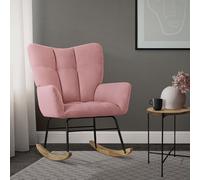ML-Design Mecedora con Funda de Rizo Rosa Tumbona con Guías de Madera Sillón Ergonómico Reclinable con Reposabrazos Diseño Elegante Mueble Tapizado para Relax Salón Dormitorio Balcón