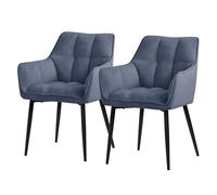 ML-Design Set 2X Silla de Comedor con Respaldo y Reposabrazos Asiento Acolchado Azul Tapizado de Tejido de Rizo con Patas de Metal Sillón de Diseño Ergonómico Moderno para Salón, Escritorio o Cocina