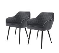 ML-Design Set 2X Sillas de Comedor Antracita Estilo Moderno Asiento Tapizado Aspecto de Terciopelo Patas de Metal Negras con Respaldo y Apoyabrazos Sillón Moderno para Salón Oficina Dormitorio Cocina