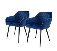 ML-Design Set 2X Sillas de Comedor Azul Oscuro Estilo Moderno Asiento Tapizado Aspecto de Terciopelo Patas de Metal Negras con Respaldo y Apoyabrazos Sillón Moderno de Salón Oficina Dormitorio Cocina