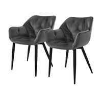 ML-Design Set 2x Sillas de Comedor con Respaldo y Reposabrazos Asiento Antracita Tapizado con Funda de Terciopelo Grueso Patas de Metal Sillón Diseño Ergonómico Moderno para Salón, Escritorio o Cocina