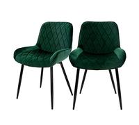 ML-Design Set 2X Sillas de Comedor Verde Estilo Retro Asiento Tapizado con Aspecto de Terciopelo Patas de Metal Negras con Respaldo y Apoyabrazos Sillón Moderno para Salón Oficina Dormitorio Cocina