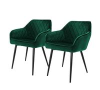 ML-Design Set 2x Sillas de Comedor Verde Oscuro Estilo Moderno Asiento Tapizado Aspecto de Terciopelo Patas de Metal Negras con Respaldo y Apoyabrazos Sillón Moderno de Salón Oficina Dormitorio Cocina