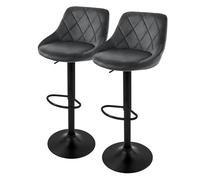 ML-Design Set 2X Taburetes de Bar de Terciopelo Gris, Sillas de Mostrador Giratorias 360° Tapizadas con Altura Regulable 62-82cm, Asiento de Bistro para Comedor, Salón, Sala de Estar o Restaurante