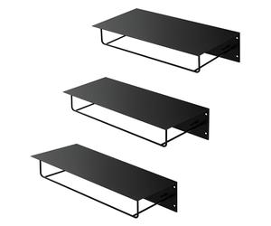 ML-Design Set 3X Percheros de Pared con Barra de Colgar y Estante Flotante para Sombreros 60x30x15 cm Negro Metálico Vestidor o Armario de Pasillo Panel Colgante de Entrada para Chaquetas y Abrigos