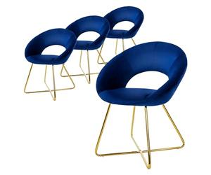ML-Design Set 4X Silla de Comedor Azul Ergonómica Asiento Tapizado Aspecto Terciopelo Patas de Metal Doradas con Respaldo Redondo y Reposabrazos Sillón Moderno para Mesa de Salón Oficina Dormitorio