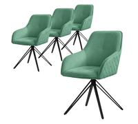 ML-Design Set 4X Silla de Comedor Giratoria con Respaldo y Reposabrazos Asiento Verde de Tela Tejida Tapizado con Patas de Metal Sillón Diseño Ergonómico Moderno para Salón, Escritorio o Cocina