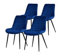 ML-Design Set 4X Sillas de Comedor Azul Oscuro con Respaldo, Asiento Ergonómico Acolchado Tapizado de Terciopelo con Patas de Metal Sillón de Diseño Moderno para Mesa de Salón, Escritorio o Cocina