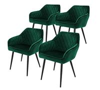 ML-Design Set 4X Sillas de Comedor Verde Oscuro Estilo Moderno Asiento Tapizado de Terciopelo Patas de Metal Negras con Respaldo y Apoyabrazos Sillón Ergonómico para Salón Oficina Dormitorio Cocina