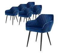 ML-Design Set 6X Sillas de Comedor Azul Oscuro Estilo Moderno Asiento Tapizado de Terciopelo Patas de Metal Negras con Respaldo y Apoyabrazos Sillón Ergonómico para Salón Oficina Dormitorio Cocina