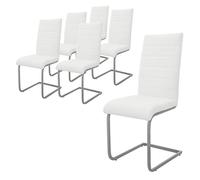 ML-Design Set 6X Sillas de Comedor Basculante con Respaldo Alto Asiento Cantilever Blanco de Polipiel Tapizado con Patas de Metal Sillón Diseño Ergonómico Moderno para Salón, Escritorio o Cocina
