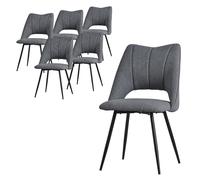 ML-Design Set 6X Sillas de Comedor Gris con Respaldo Asiento de Poliéster Tapizado con Patas de Metal Negro Sillónes Ergonómicos de Diseño Moderno para Mesa de Salón, Escritorio o Cocina