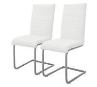 ML-Design Set de 2 Sillas de Comedor, Tapizadas de PU Imitación de Cuero Blanco, Respaldo Alto Asiento Diseño Cantilever para Comedor, Salón o Cocina, Silla Ergonómica con Estructura Metálica Plateada