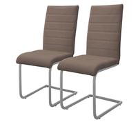 ML-Design Set de 2 Sillas de Comedor, Tapizadas de PU Imitación de Cuero Marrón, Respaldo Alto Asiento Diseño Cantilever para Comedor, Salón o Cocina, Silla Ergonómica con Estructura Metálica Plateada