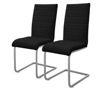 ML-Design Set de 2 Sillas de Comedor, Tapizadas de PU Imitación de Cuero Negro, Respaldo Alto, Asiento Diseño Cantilever para Comedor, Salón o Cocina, Silla Ergonómica con Estructura Metálica Plateada