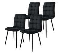 ML-Design Set de 4X Sillas de Comedor con Respaldo Asiento Ergonómico Acolchado Tapizado de Terciopelo Negro con Patas de Metal Sillón de Diseño Moderno para Mesa de Salón, Escritorio o Cocina