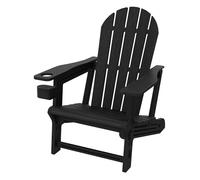 ML-Design Silla Adironack con Portavasos, Negra, Sillón de Jardín de Plástico con Aspecto de Madera, Mecedora Resistente a la Intemperie, Asiento con Respaldo, Tumbona de Exterior Mueble para Patio