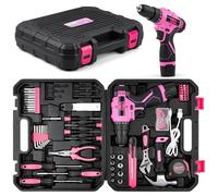 MLKTUULS Kit de herramientas para el hogar de 152 piezas con taladro inalámbrico de 12 V, rosa