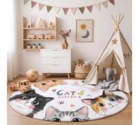 MLSOWM Alfombra de Salón de Pelo Corto, 100cm Alfombra de Área Redonda Amor De Gatito Tapetes Estilo Acuarela De Mascota Adorable Antideslizantes para Sofá, Mesa de Café, Habitación Infantil, Blanco