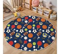 MLSOWM Alfombra de Salón de Pelo Corto, 120cm Alfombra de Área Redonda Fútbol Americano Voleibol Hockey sobre Hielo. Tapetes Deportes Competición Antideslizantes para Sofá, Habitación Infantil