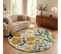 MLSOWM Alfombra de Salón de Pelo Corto, 80cm Alfombra de Área Redonda Crisantemo Retro, Diente De León Tapetes País Francés Antideslizantes para Sofá, Mesa de Café, Habitación Infantil, Cúrcuma