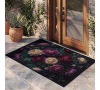 MLSOWM Alfombra Flores Románticas Oscuras Antideslizante Lavable en Lavadora, 90x150cm | Felpudo de Entrada Peonía Rosa con Microfibras Suaves Absorbentes para Perro, Entrada, Puerta y Pasillo