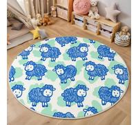 MLSOWM Alfombra Salon Redonda Estilo Grafiti Dibujado A Mano 100cm - Tapetes de Pelo Corto Suave Oveja Alfombras de área Antideslizantes y Lavables para Estudio Yoga, Dormitorio y Comedor, Azul