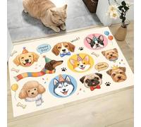 MLSOWM Felpudo de Entrada 40x60cm, Alfombra Cara Perro Dibujos Animados Atrapapolvo Alfombra Perros Fiesteros Antideslizante Lavable, Alfombrilla con Microfibras Suaves para Puerta, Pasillo, Crema