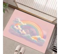 MLSOWM Felpudo de Entrada Arcoíris, Nubes, 80x120cm Alfombra para Puerta Lindas Ilustraciones, Antideslizante, Lavable Alfombrilla para Atrapar Suciedad para Pasillo, Cocina, Dormitorio, Rosa Nude